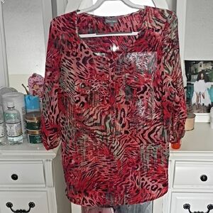 Roz & Ali Multicolor Animal Print Blouse